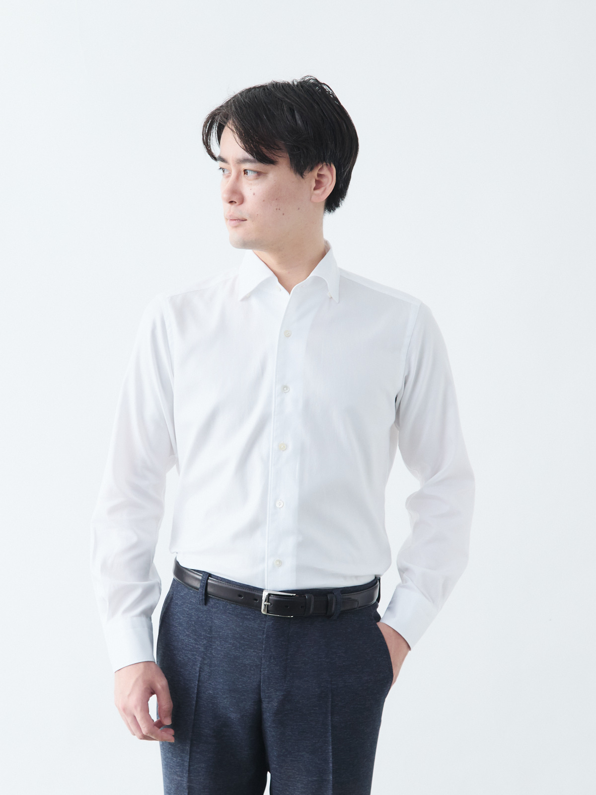 For CoolBiz, 上質コットン100%ループボタンダウンシャツ/ロイヤル