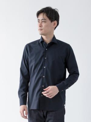 Super 100's ウールリュクスシャツ/イージーケア/ネイビー | Factelier