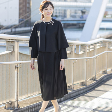 CARETTE]ケープ風ジャケット×サイドプリーツワンピース ブラック