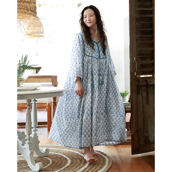 TRAVEL AT HOME]インドコットンウィークエンドワンピース&ストールSET