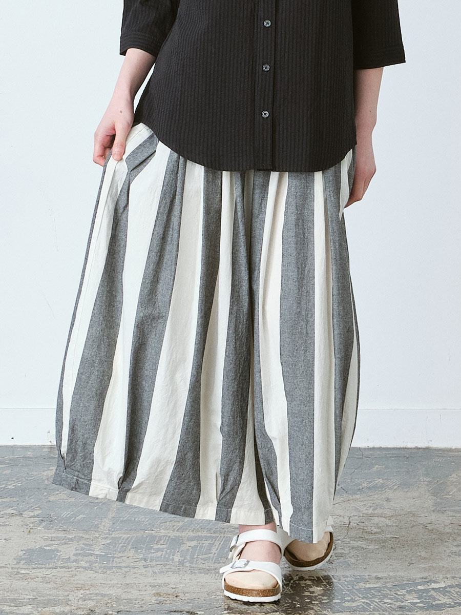 バルーンパンツ 綿オックスチェック＆ストライプ | パンツフルレングス