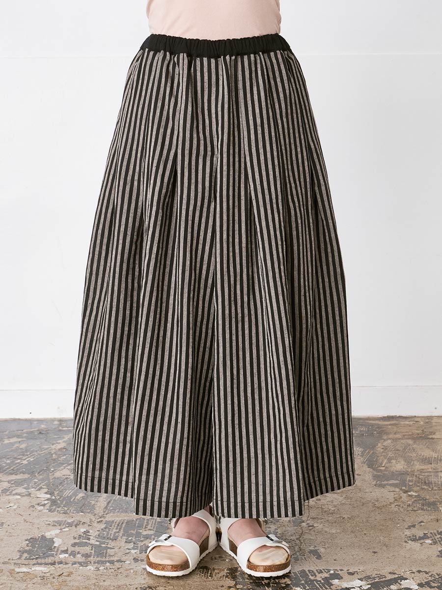 ガウチョパンツ コットンリネン混ストライプ | パンツフルレングス