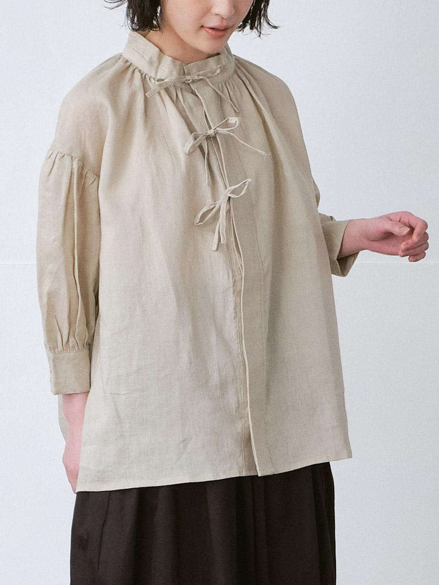 スタンドカラーリボンブラウス ラミーオックス | シャツBLナガソデ