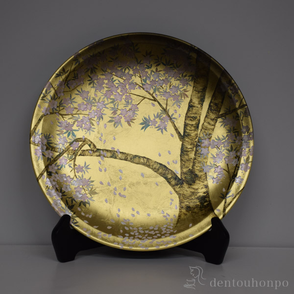 送料無料】 一尺飾り皿 夜桜 / 置物 飾皿 スタンド 絵皿 贈り物 金沢