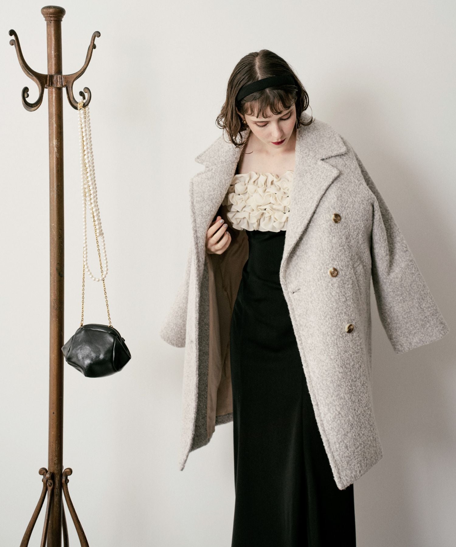 ヘリンボーンWボタンコート