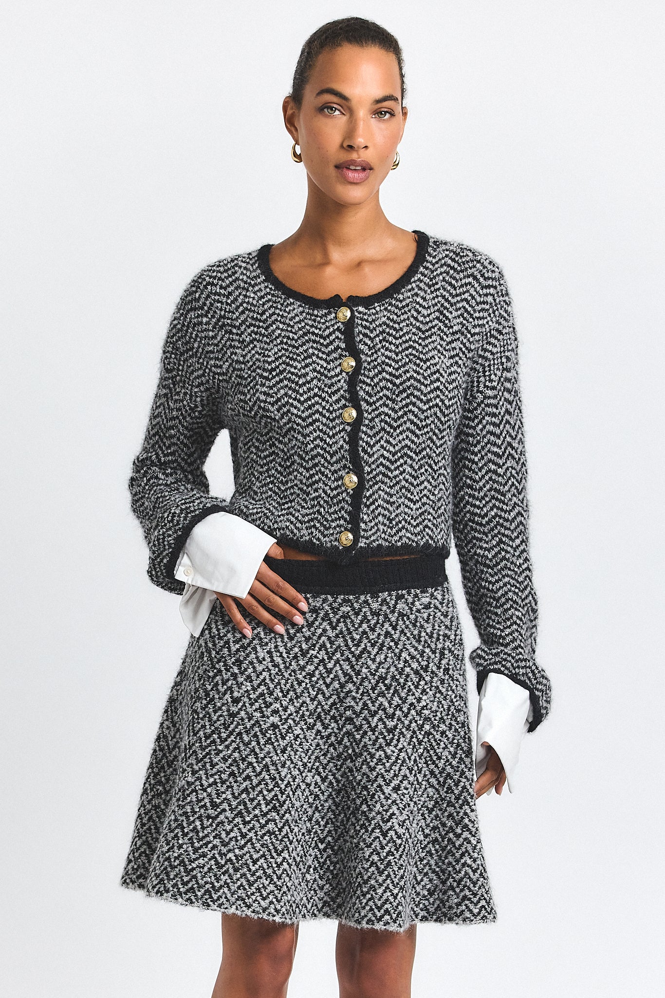 Imogen Herringbone Knit Mini Skirt - Ivory-Black – Derek Lam