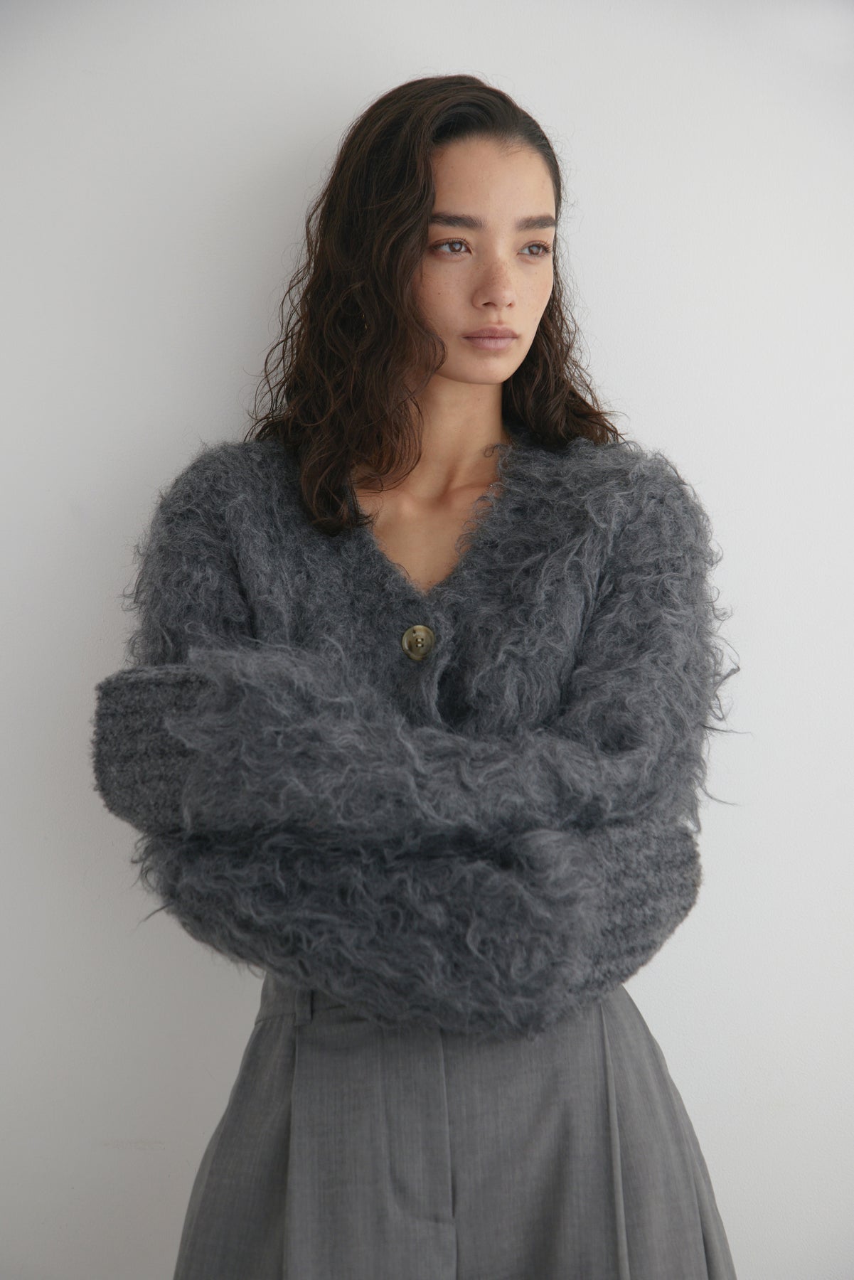 Cropped Shaggy Knit Cardigan – determ;