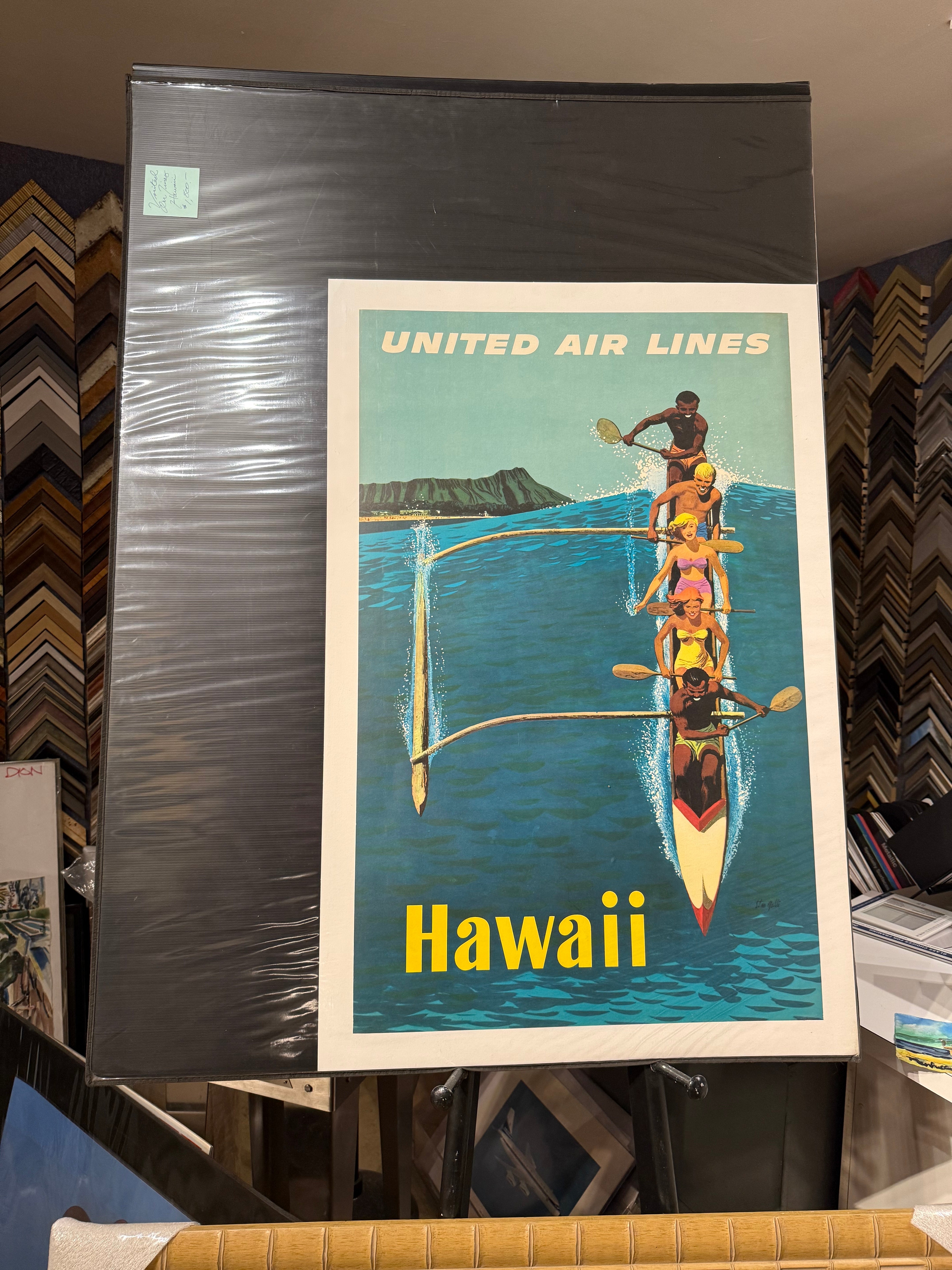 Original Hawaii United Air Lines Outrigger Vintage Travel Poster