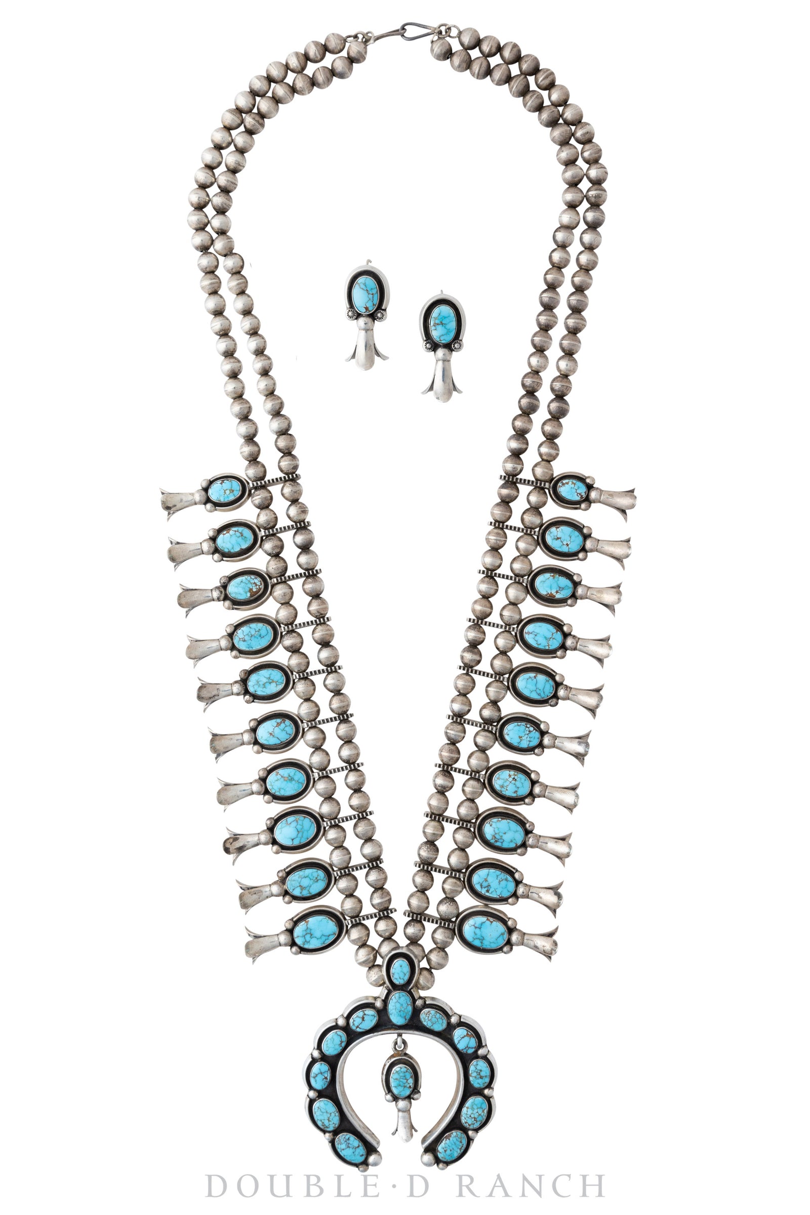 Necklace, Squash Blossom, Turquoise, Matching Earrings, Hallmark, Vint