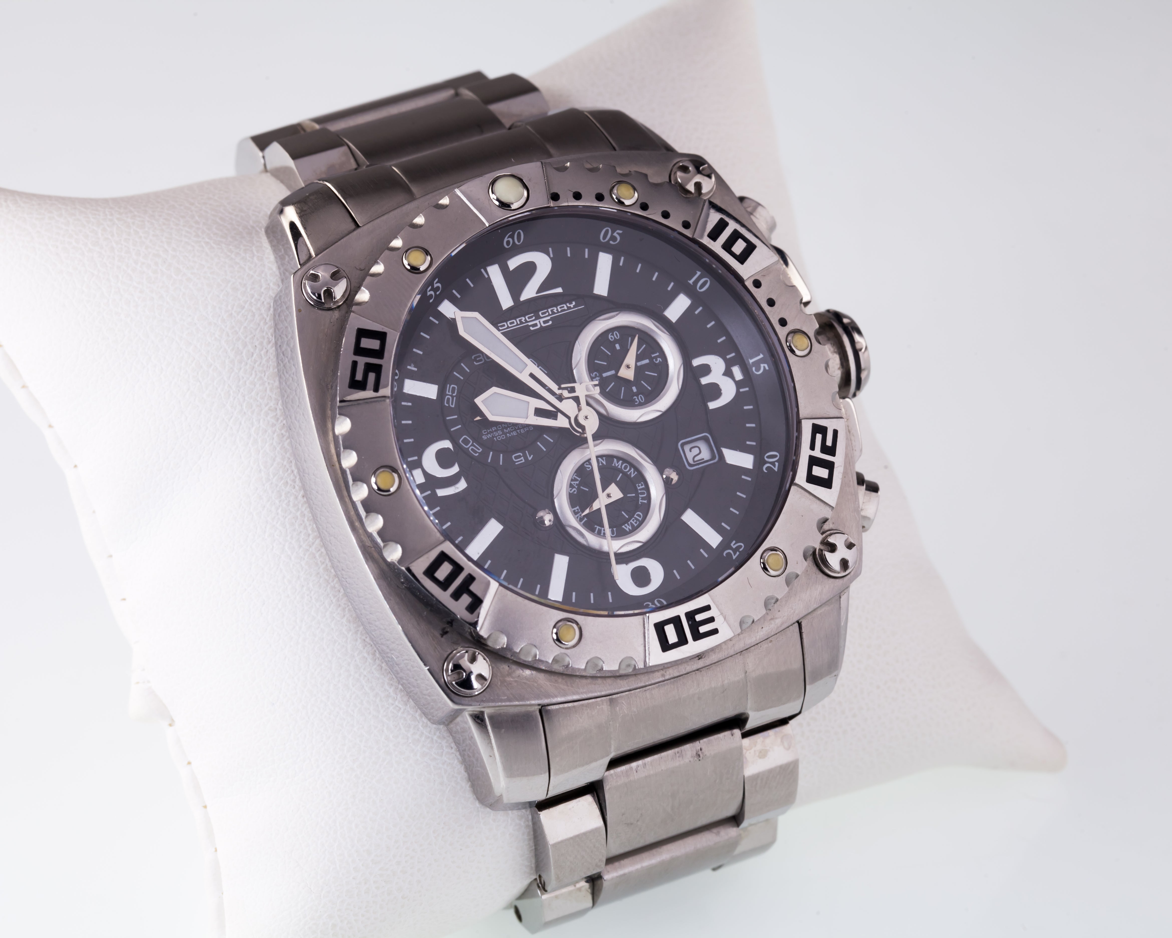 Jorg Gray 9800 Big Sport Chrono Steel 45mm Watch Black Dial – DMND