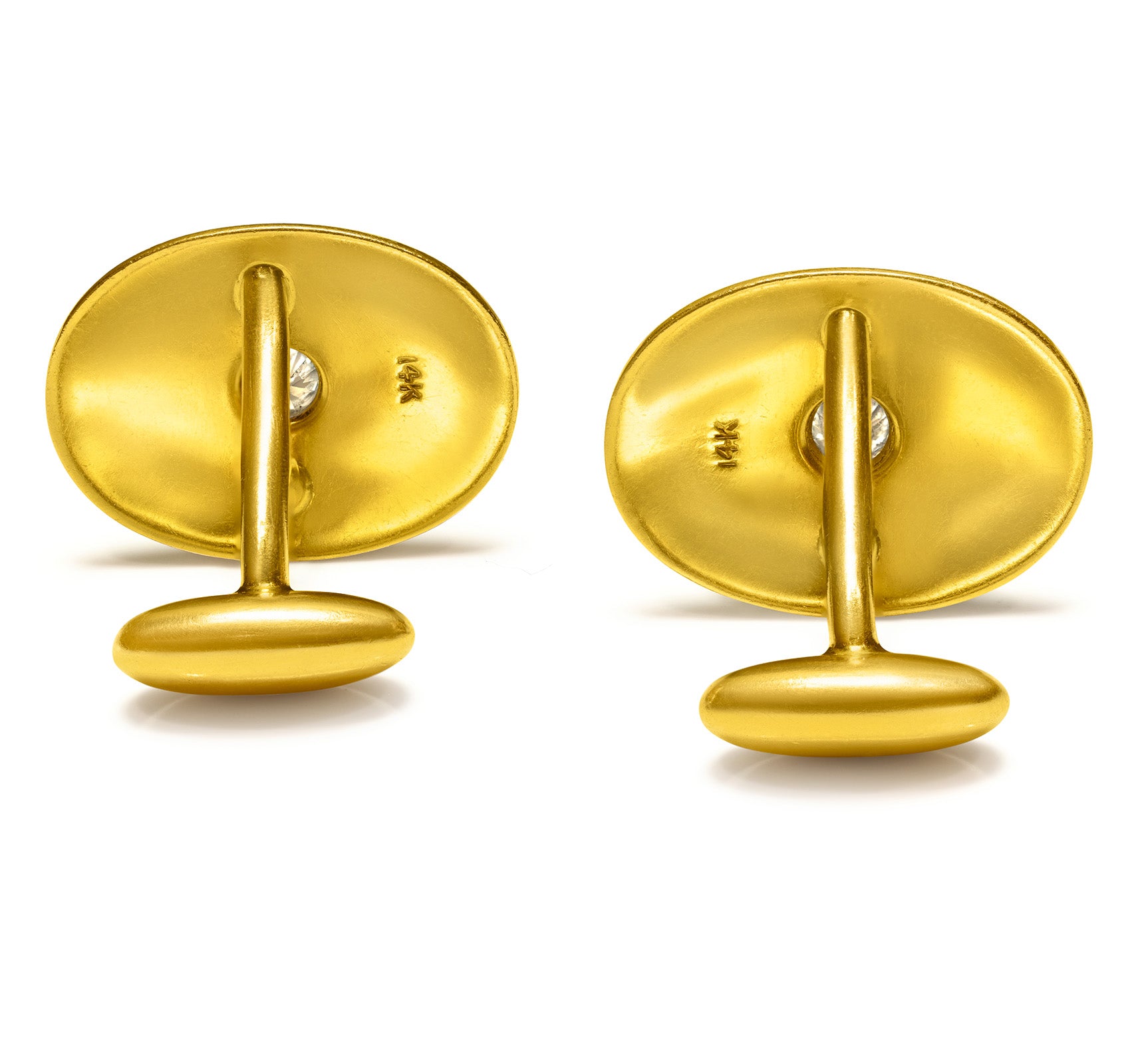 Elegant Antique Cufflinks with Old Mine Cut Diamond in Engraved 14K Go