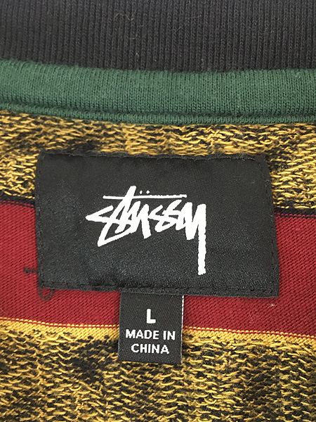 古着 Stussy 「STUSSY SPORTS」 マルチ ボーダー ジャガード Tシャツ L