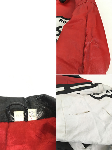 古着 90s ROUTE 66 パッチワーク 本革 オール レザー 襟付き