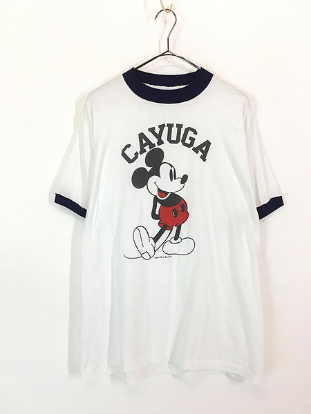 古着 80s USA製 Disney Mickey ミッキー 白足 リンガー Tシャツ XL