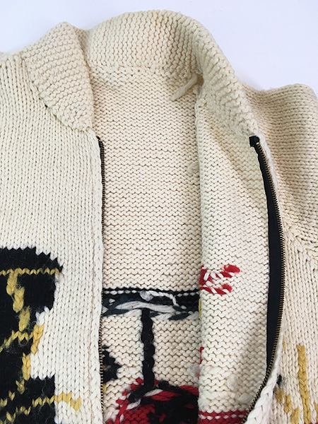 古着 60s クラシックカー 柄 ヘビー ウール ニット カウチン