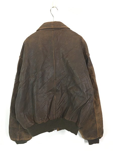 古着 90s AVIREX Type A-2 豪華 ドローイング パッチ 本革 ゴート