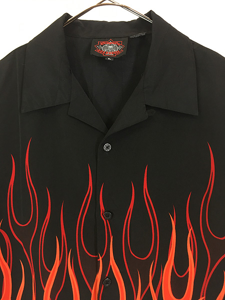 古着 Dragonfiy Roadhouse ファイヤー パターン 半袖 開襟 ボックス