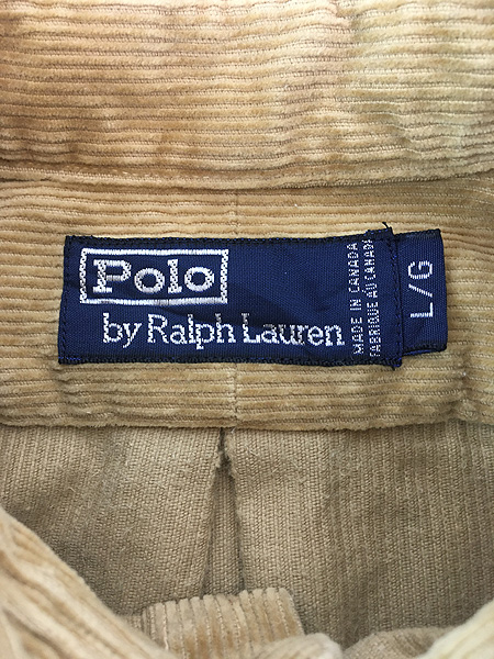 古着 90s Canada製 Polo Ralph Lauren ワンポイント ソリッド 太畝