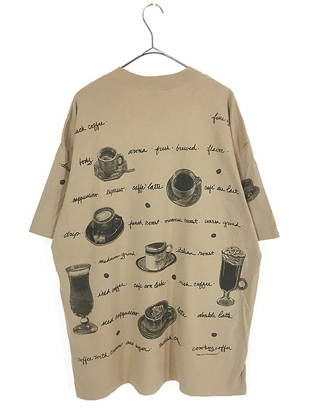 古着 90s USA製 rel e vant products コーヒー コーヒー豆 総柄 アート