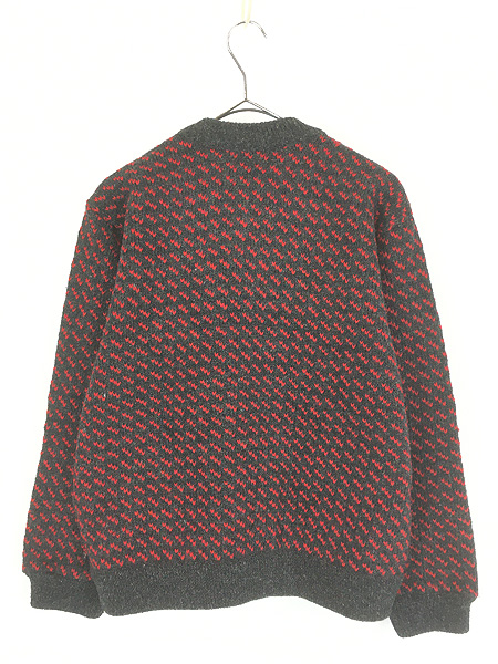 古着 80s ノルウェー製 LL Bean チャコール×レッド バーズアイ ヘビー