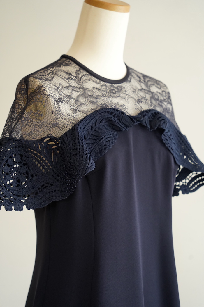 Mame Kurogouchi（3泊4日） Tulle Lace Classic Dress Navy / June