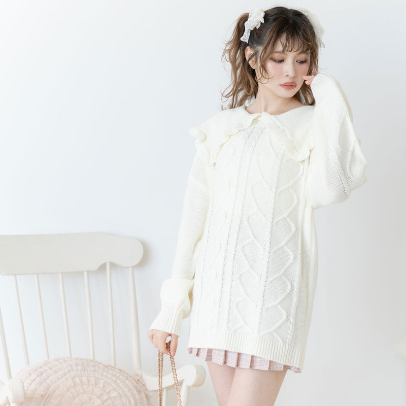 選べる衿＆丈ハートケーブルニットワンピース – レディース