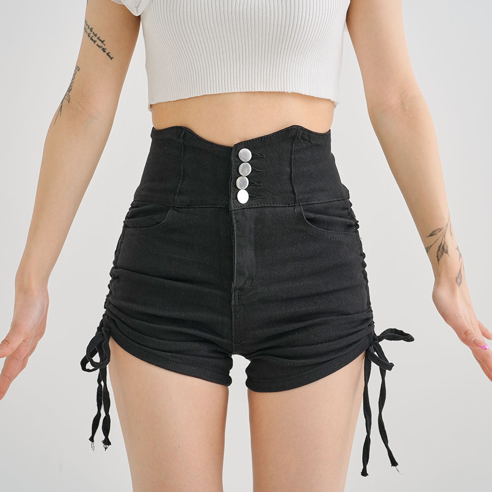 脇ギャザーサス付ハイウエストショートパンツ – レディース