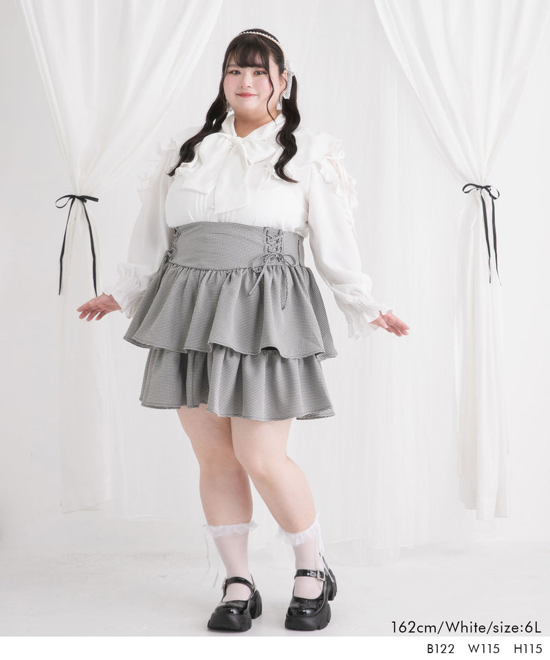 ショルダーレースフリルリボンブラウス【大きいサイズ有