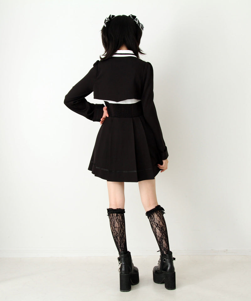 ジャケット風チェーンネクタイベルトプリーツワンピース – レディース