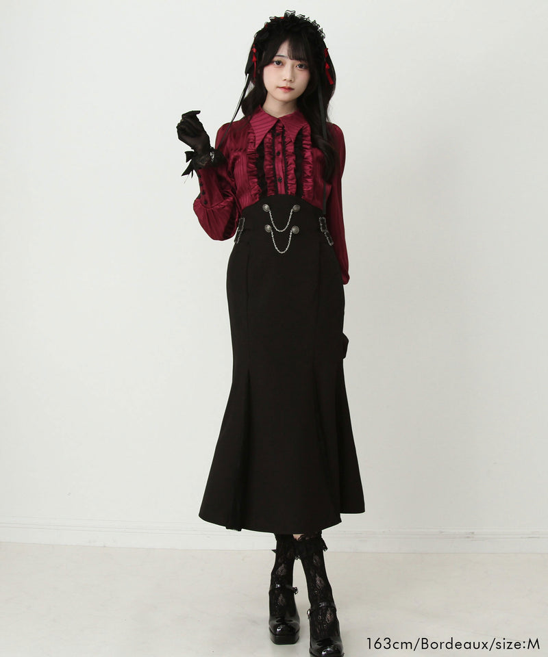 ゴシック風レースフリルマーメイドレースアップロングワンピース