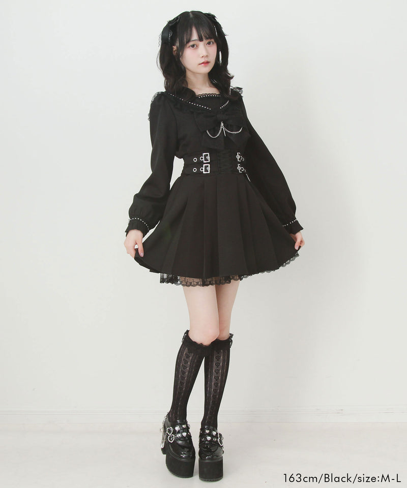 十字架クモレーススタッズベルトセーラーワンピース – レディース