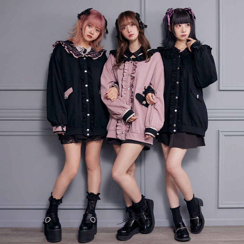 セーラー襟レースフリル裏毛ジャケット – レディースファッション通販