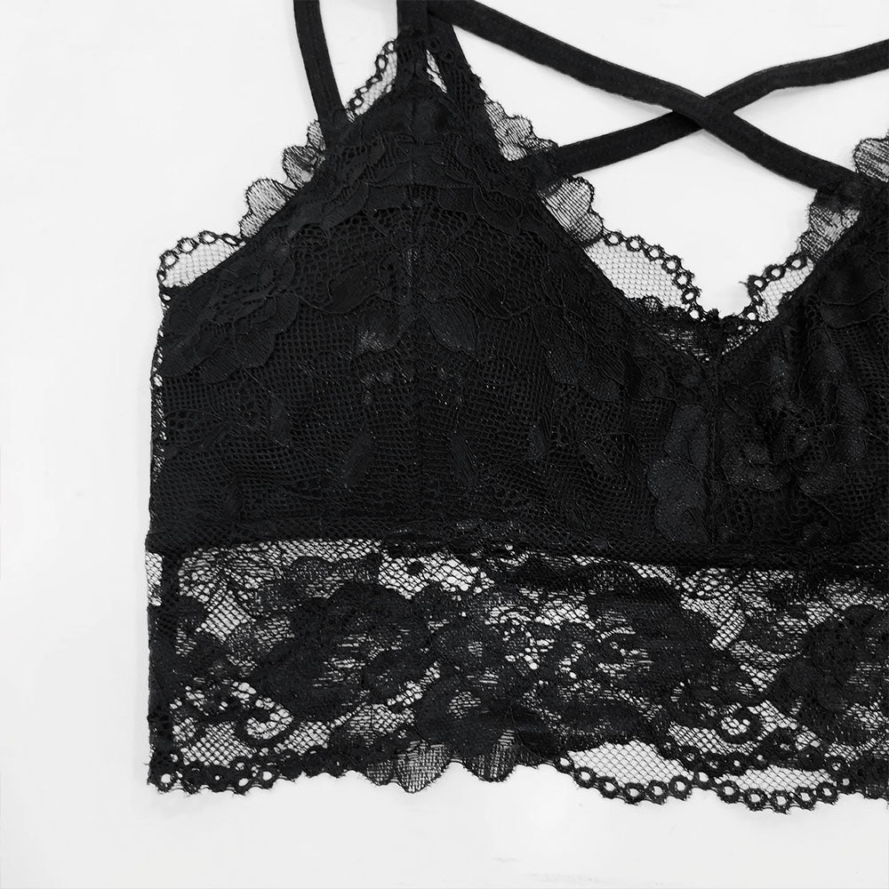 選べるデザインフロントクロスレースキャミブラトップトップス【ギャル