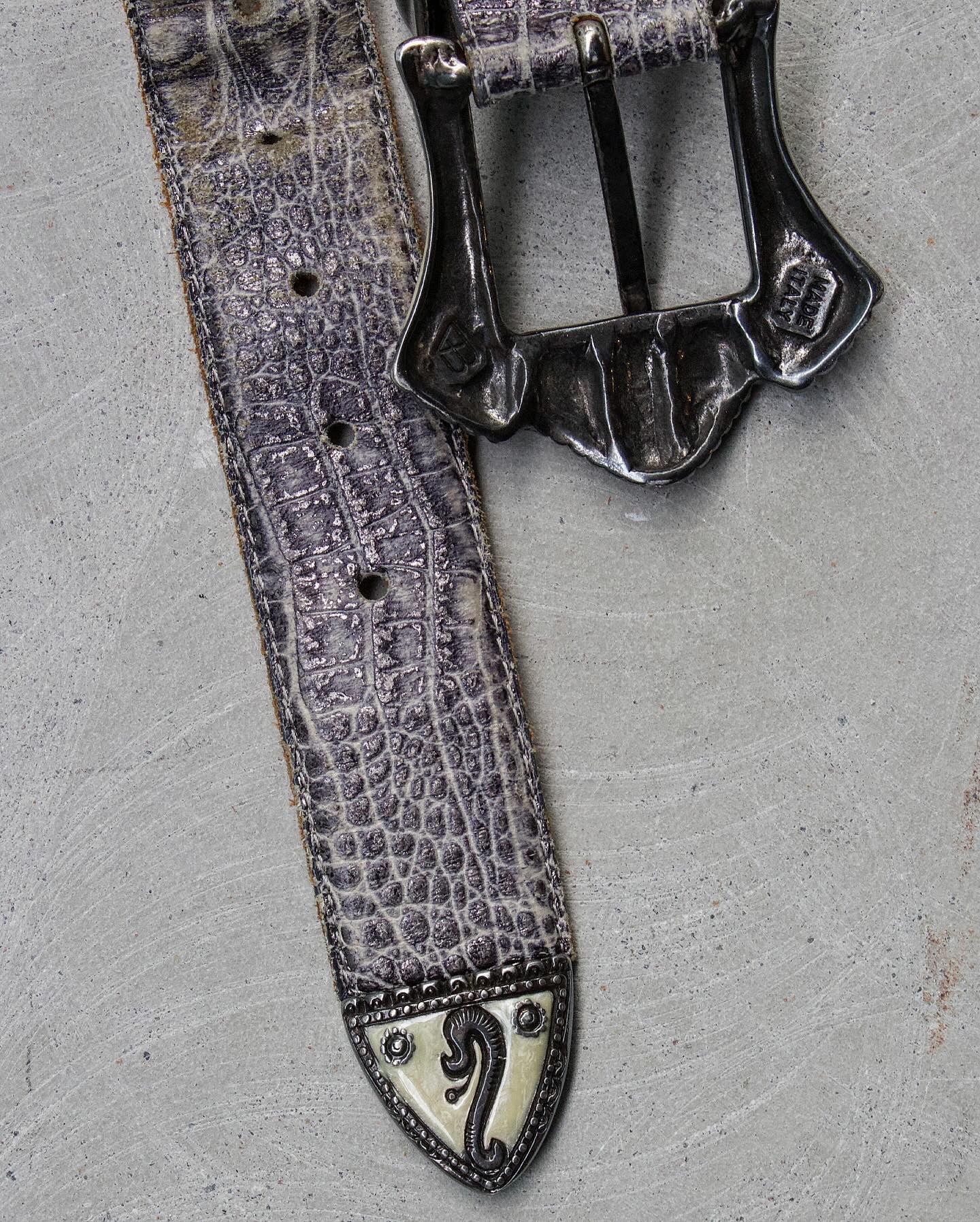 Tornado Mart Early 00s Western Buckle Grey Snakeskin Leather Belt