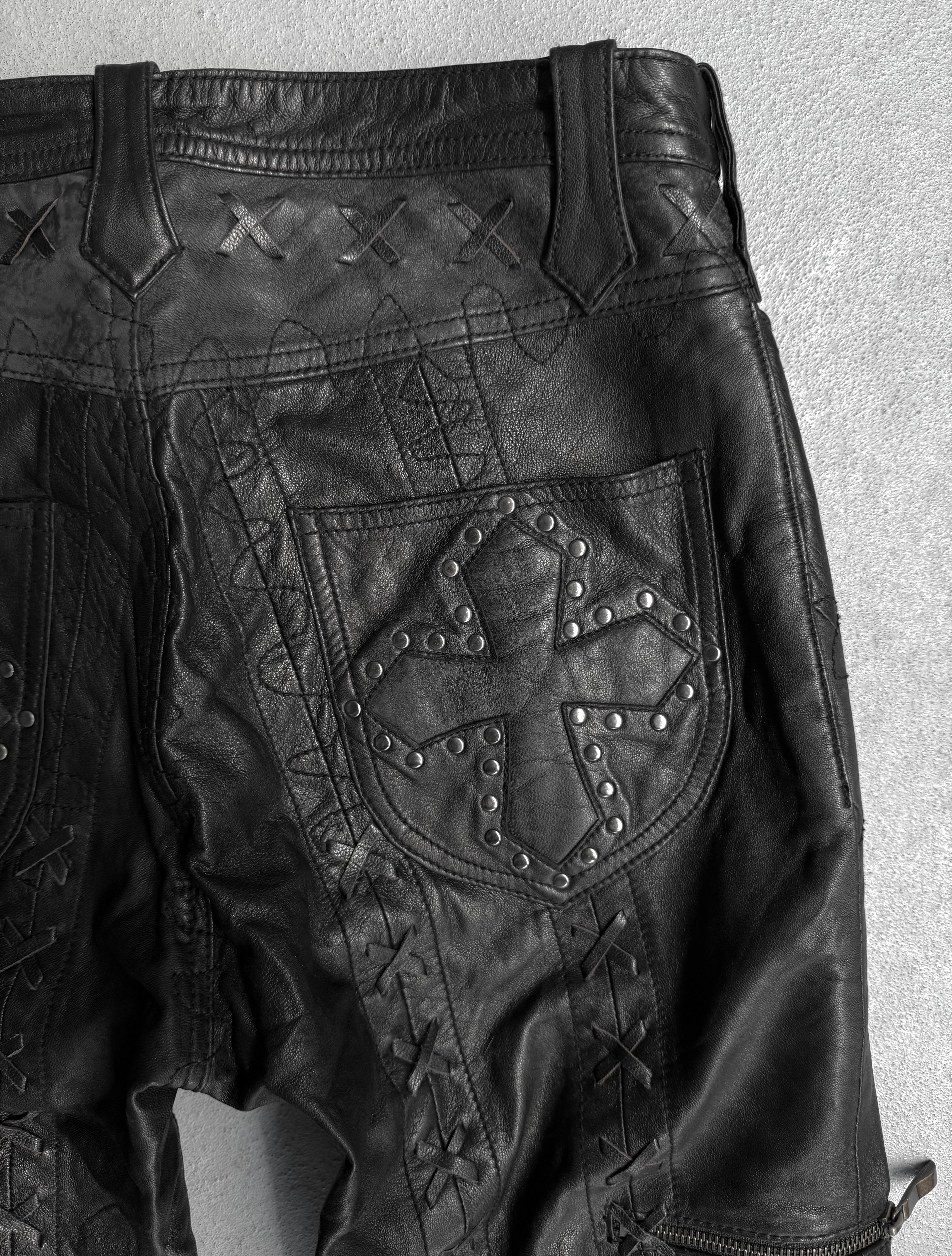Yasuyuki Ishii Early 00s Cross Studded Lace-up Flare Leather Pants