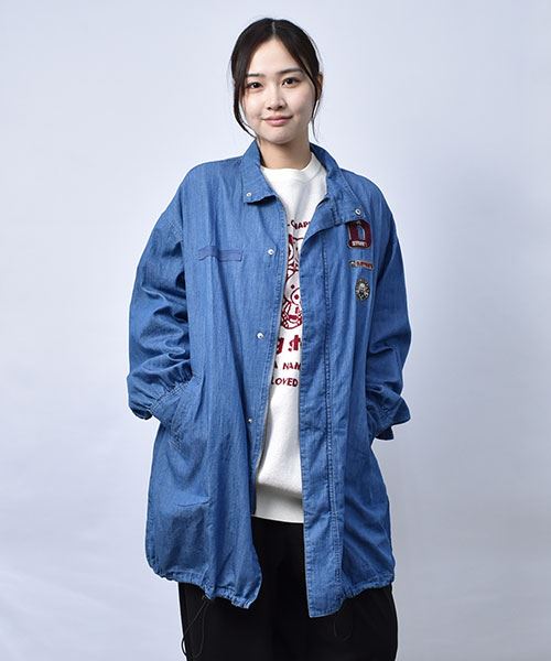 ハーフコート】 ワッペンつき デニム ハーフコート(F 90 ブルー