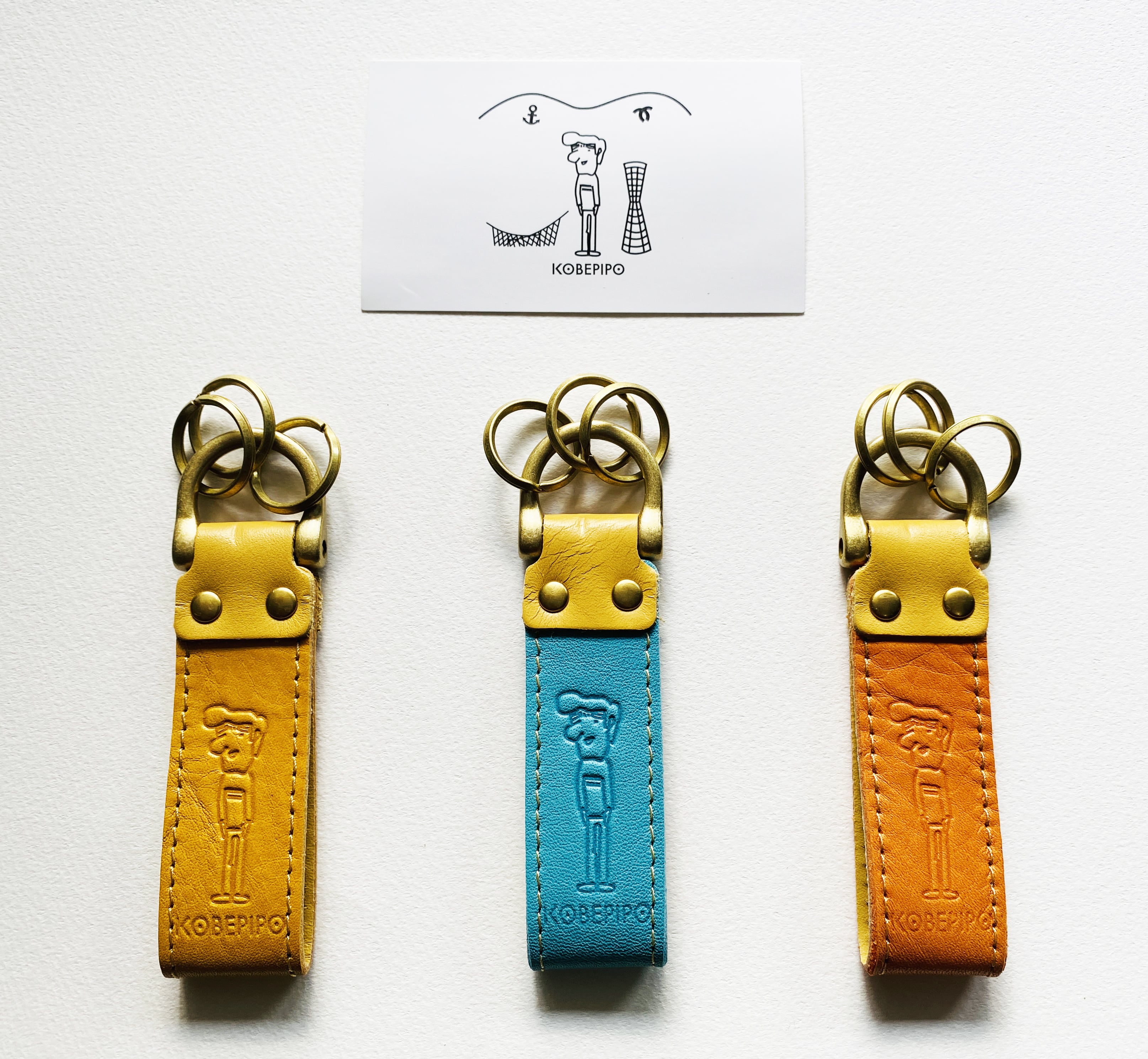 コベピポ（R）レザーキーホルダー【国産牛革】 ターコイズブルー