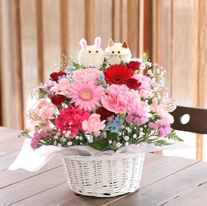 アニマルフラワーLサイズ（にゃんこ・うさぎピンクレッド系）(Lサイズ