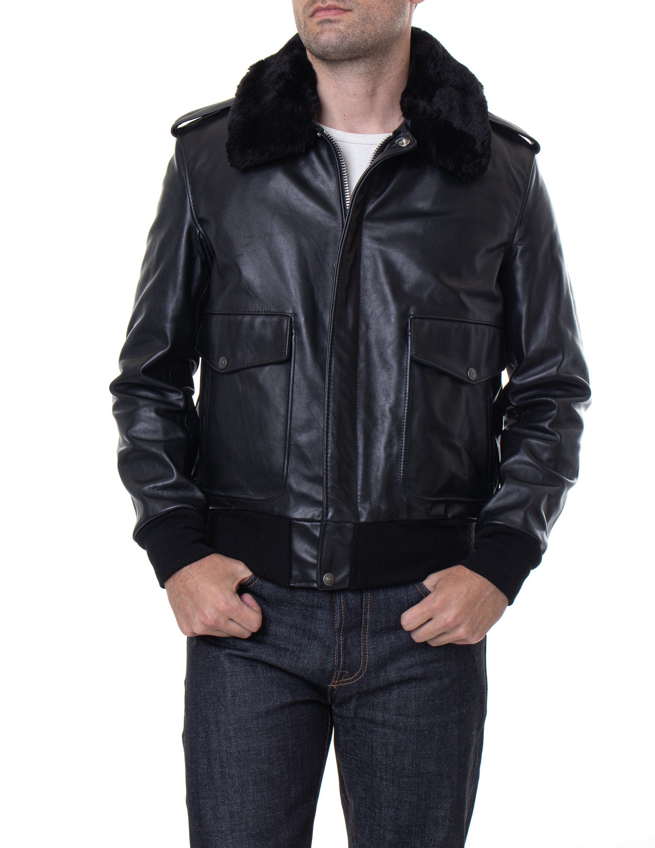 Schott 184SM Men's A-2 Naked Cowhide Leather Flight Jacket - Black