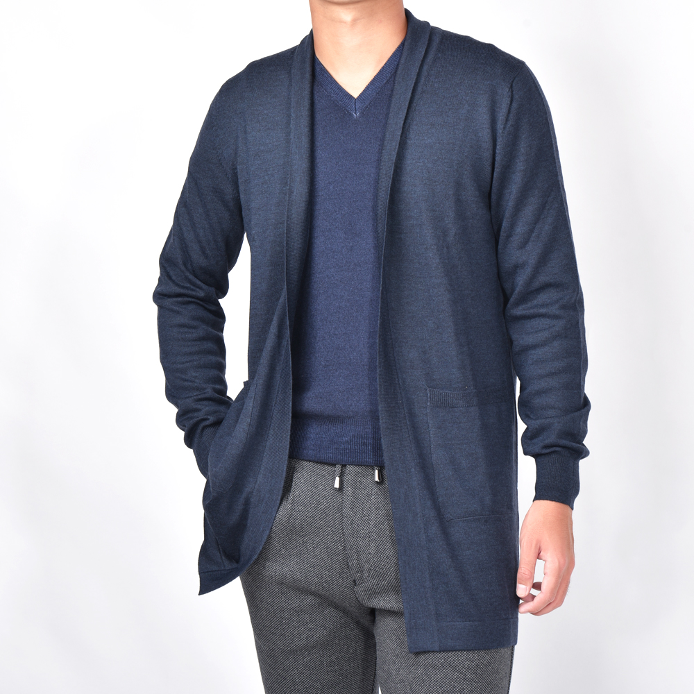 GRANSASSO ウール ショールカラー ボタンレス ロングカーディガン