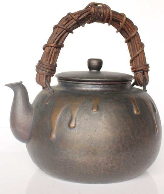 玉川堂 鎚起銅製 甕垂文湯沸/銅瓶 アケビ蔓弦 M042｜骨董店 のびる 古