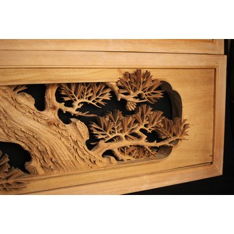 井波彫刻 弘介銘 松の深彫木彫欄間2枚1組 R2562Y｜骨董店 のびる 古