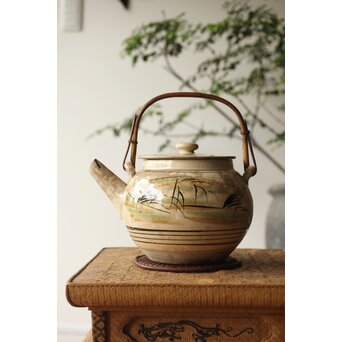 皆川マスか 益子焼 山水 土瓶 急須 P345｜骨董店 のびる 古美術 骨董