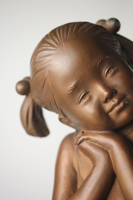 加藤豊 ブロンズ 少女像 銅像 M274｜骨董店 のびる 古美術 骨董 和風