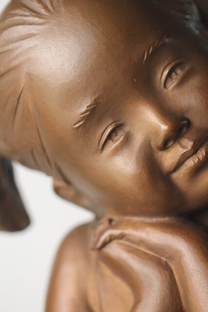 加藤豊 ブロンズ 少女像 銅像 M274｜骨董店 のびる 古美術 骨董 和風