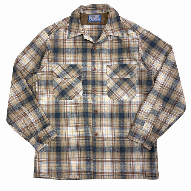 PENDLETON OPEN COLLAR WOOL SHIRT 70S 「ブラウン×ネイビーチェック
