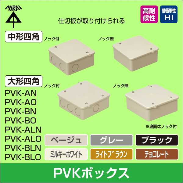 未来工業】PVKボックス 中形四角（浅型）ノック付（ベージュ） PVK-ANJ