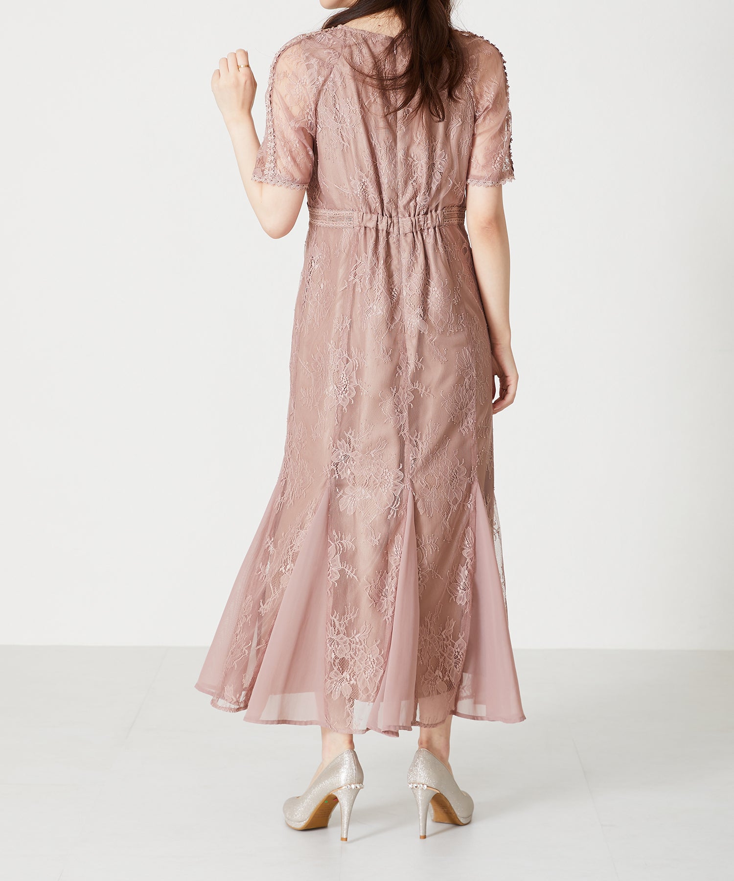 レースギャザーディテールワンピース/MO33O01【結婚式/オケージョン