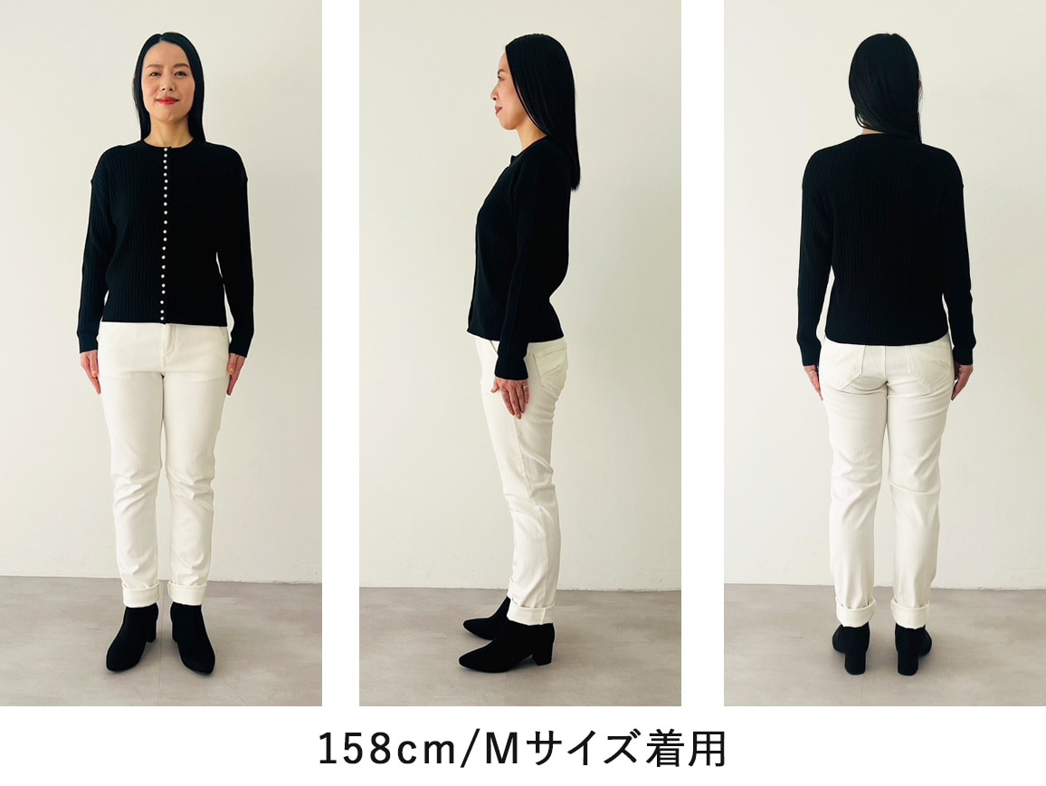 パール調ボタンリブニットカーディガン(03_L 20_オフホワイト