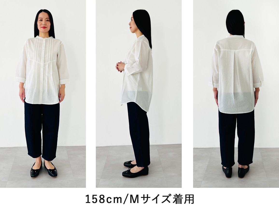 綿サッカータック切り替えロングブラウス(04_LL 62_ネイビー